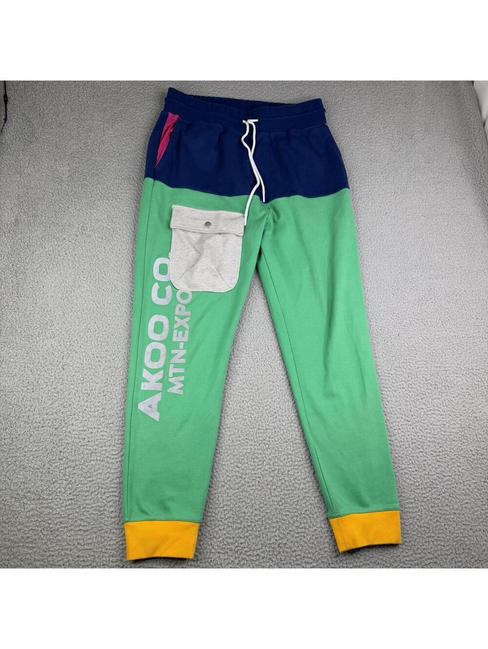 Akoo Colorblock Green Blue Yellow Joggers Men's XL (32x28) Drawstring